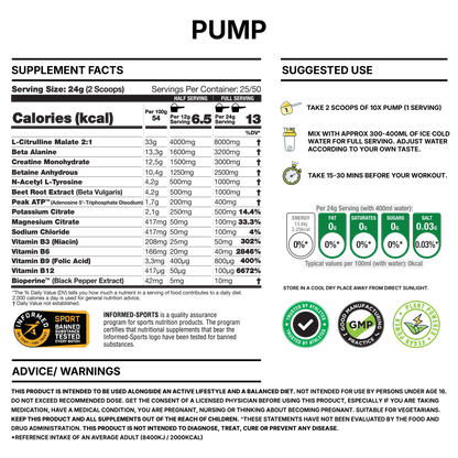 10X - Pump Stim Free Pre Workout - 600G