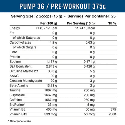 Applied Nutrition - Pump 3G pre workout - 375g